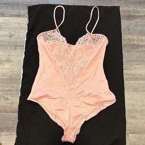 Vintage Pink Lace Bodysuit with Spaghetti Straps